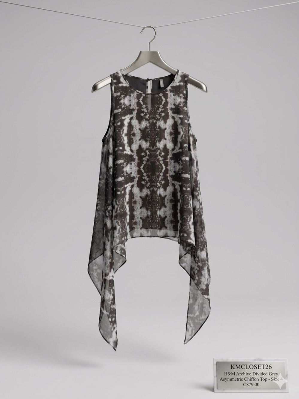 H&M Archive Divided Grey Asymmetric Chiffon Top - Premium Cut - CA 4 EUC*